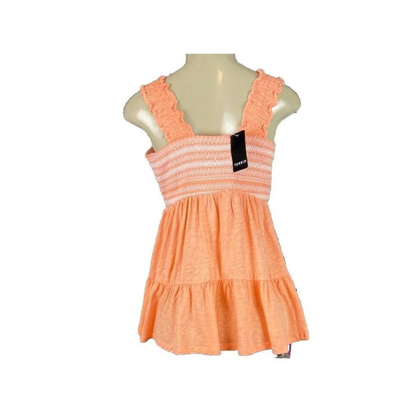Torrid 0-L Peach Woven Smocked Detail Square Neckline Babydoll Sleeveless Top - Picture 5 of 6